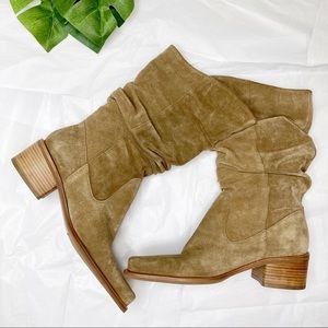 Nicole tan leather scrunch heeled ankle boots